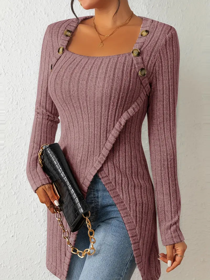 Elina – Den Sofistikerede Sweater med Knapdetaljer
