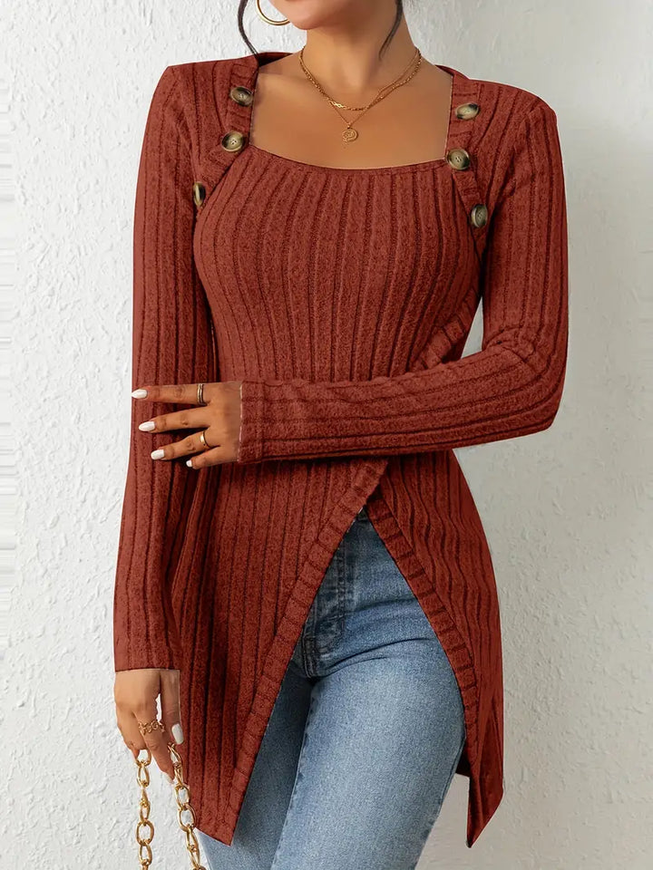 Elina – Den Sofistikerede Sweater med Knapdetaljer