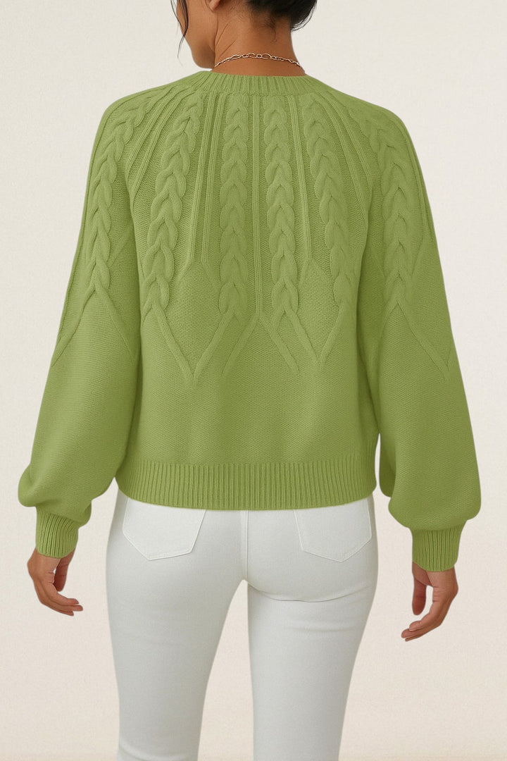 Lena - Kabelstrik Sweater i Lys Grøn