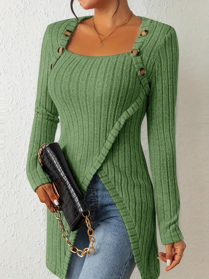 Elina – Den Sofistikerede Sweater med Knapdetaljer